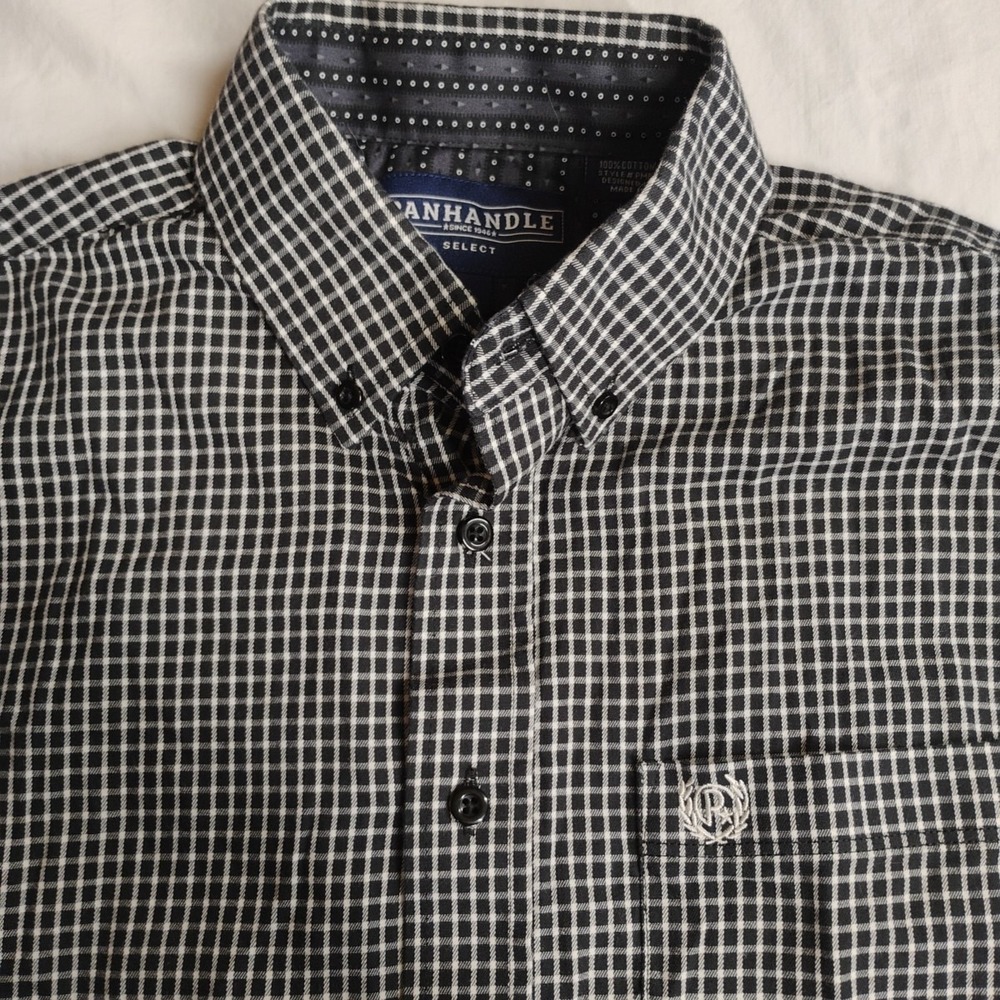Panhandle Select‎ Mens SMALL Black/White Checkered Button Down Long Sleeve Shirt - Picture 2 of 5